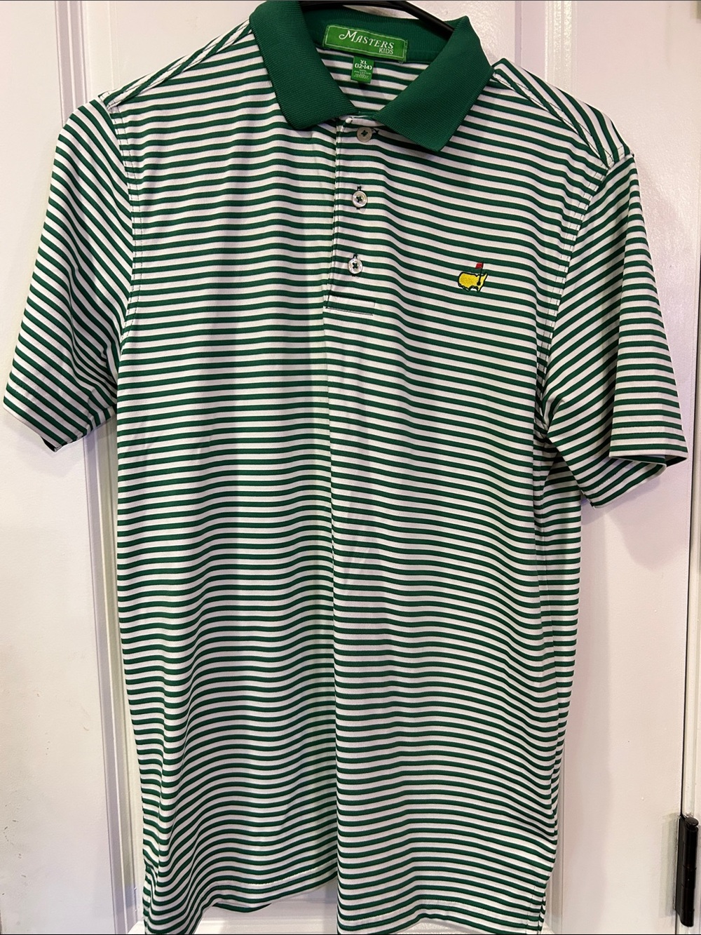 Masters Green & White Striped Golf Polo with Embroidered Logo